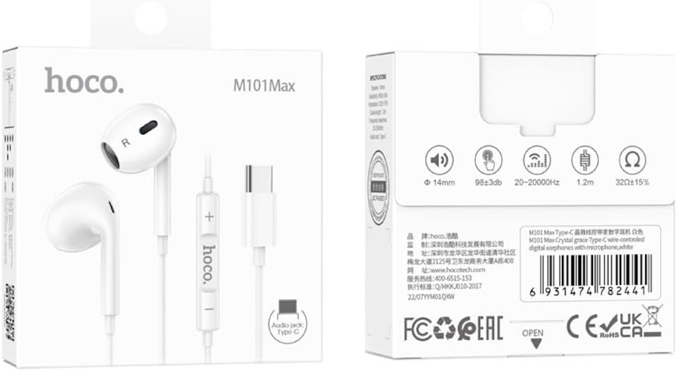 HOCO M101 Max Crystal Grace Type-C Wire-Controled Earphone w/Mic - Click Image to Close