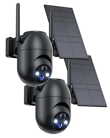 VIMKIM DM324 PTZ Solar Powered Security Wireless Camera, 2 Units