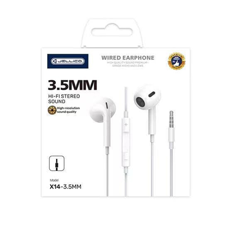 Jellico X14 3.5mm Stereo Wired Earphone with Microphone White - Click Image to Close