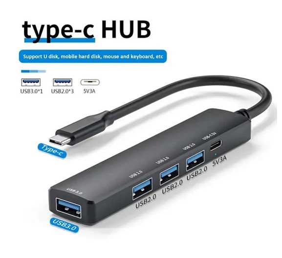 Type-C to 5 Port USB 3.0 / 2.0 HUB / Type-C Charging - Click Image to Close