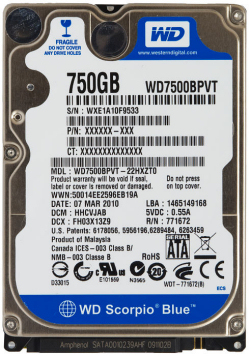 2.5" 500 GB SATA Notebook Hard Drive Used